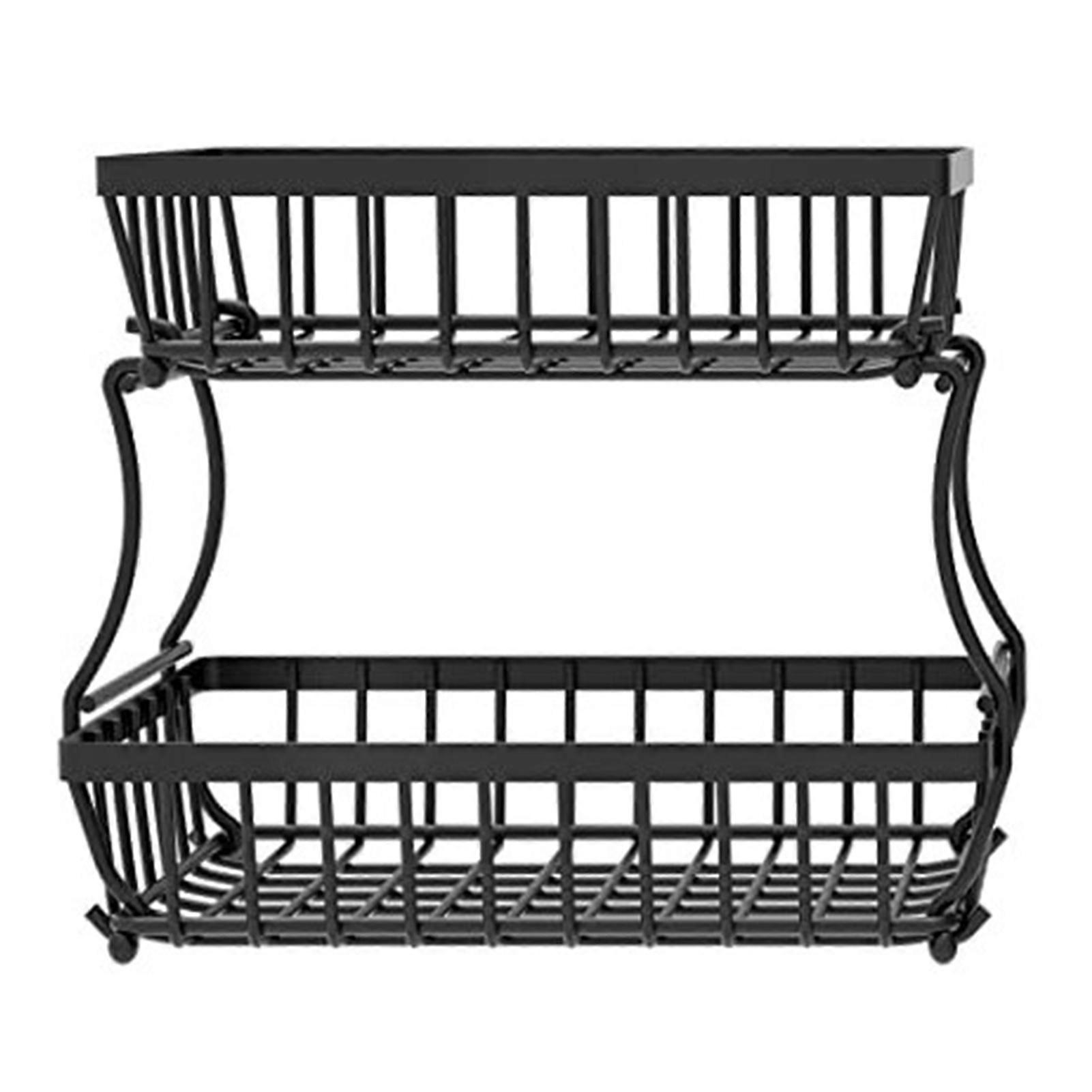 2 Tier Countertop Fruit Basket for Kitchen Sturdy Metal Vegetable Storage Bread Bowl Stand Wire Organizer for Potato Onion