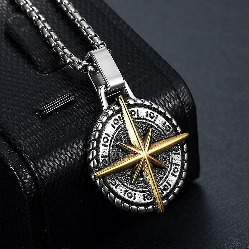 Rétro Viking boussole motif rond pendentif collier homme s s