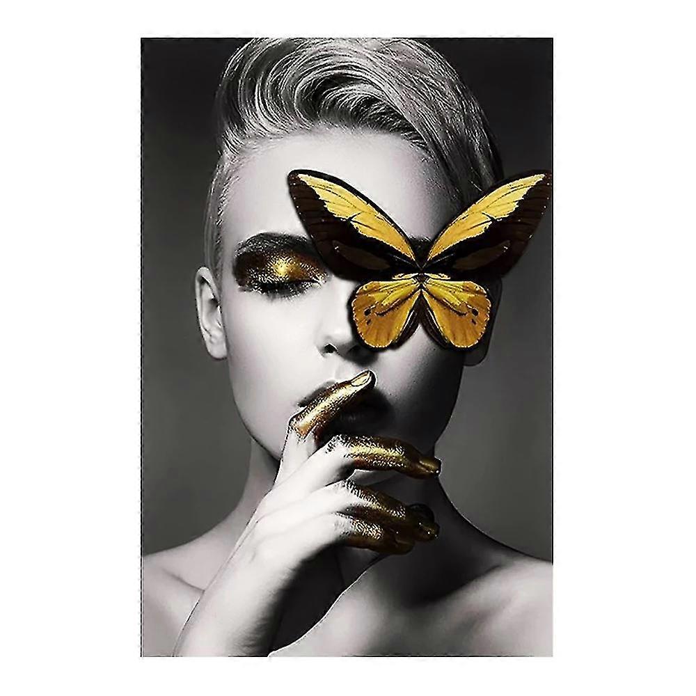 Women And Golden Butterfly Portrait Full Diamond 5d New Diy Mosaic Embroidered Dot Cross Home Decoration