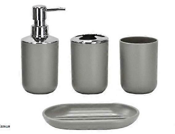 Modern Design 4 Piece Bathroom Accessory Set Lotion Bottles, Toothbrush Holder, Toothbrush Cup, Soap Dish, Gray-Four