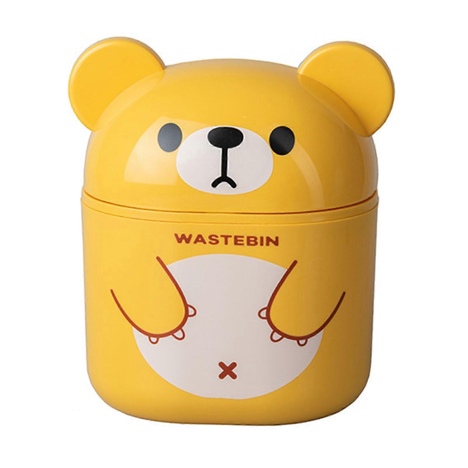 Cute Bear Mini Small Waste Bin Desktop Garbage Can Plastic Wastebasket Suitable for Home Office Countertop