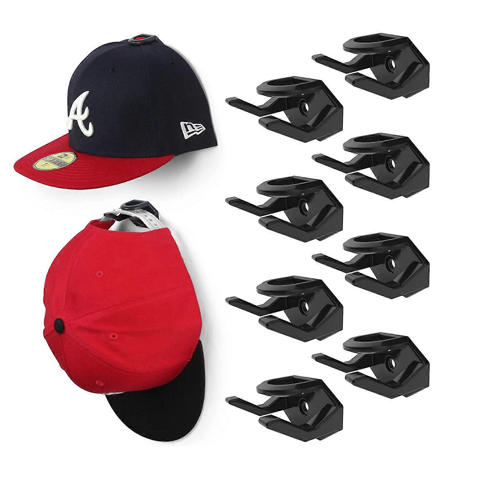 Hat Hooks for Wall (8 Pack) - Hat Holder for Baseball Caps Black