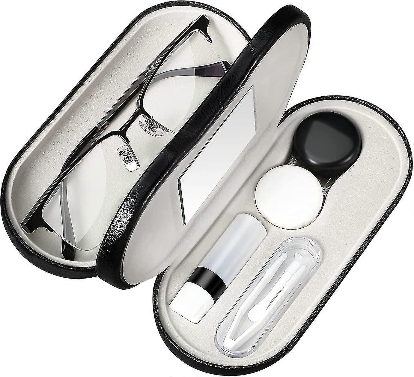 2 In 1 Eyeglasses Case, Contact Lens Case With Mirror Tweezers Remover, Double Sided Portable Contact Lens Box Holder Container Soak Storage Kit, Sung