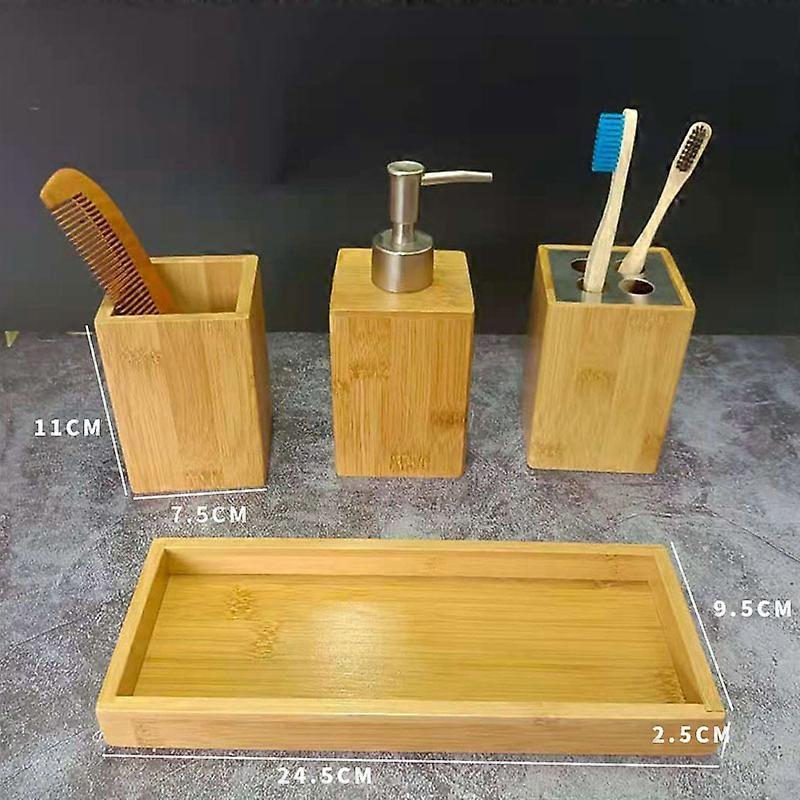 Bathroom Accessories Set - 4X Bamboo Bathroom Accessories