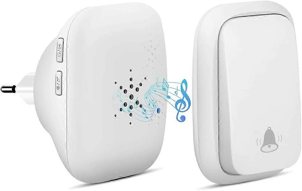 Self-Powered Wireless Doorbell,150m Range,4Volume and LED Light-White