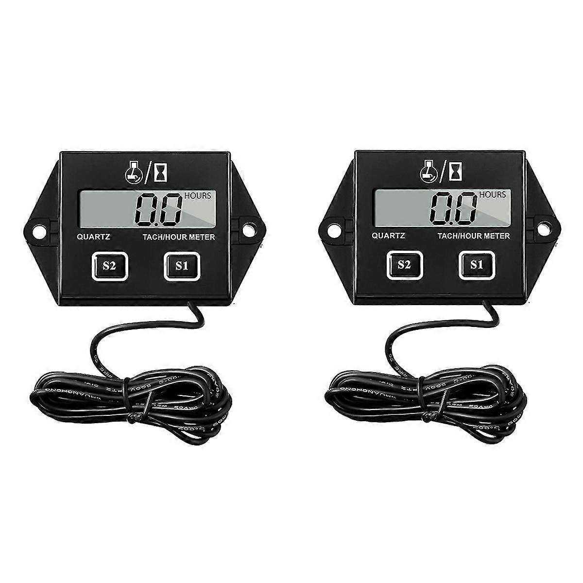 2pc Gasoline Engine Tachometer Timer Replaceable Battery Waterproof Induction Digital Display 2 4 S