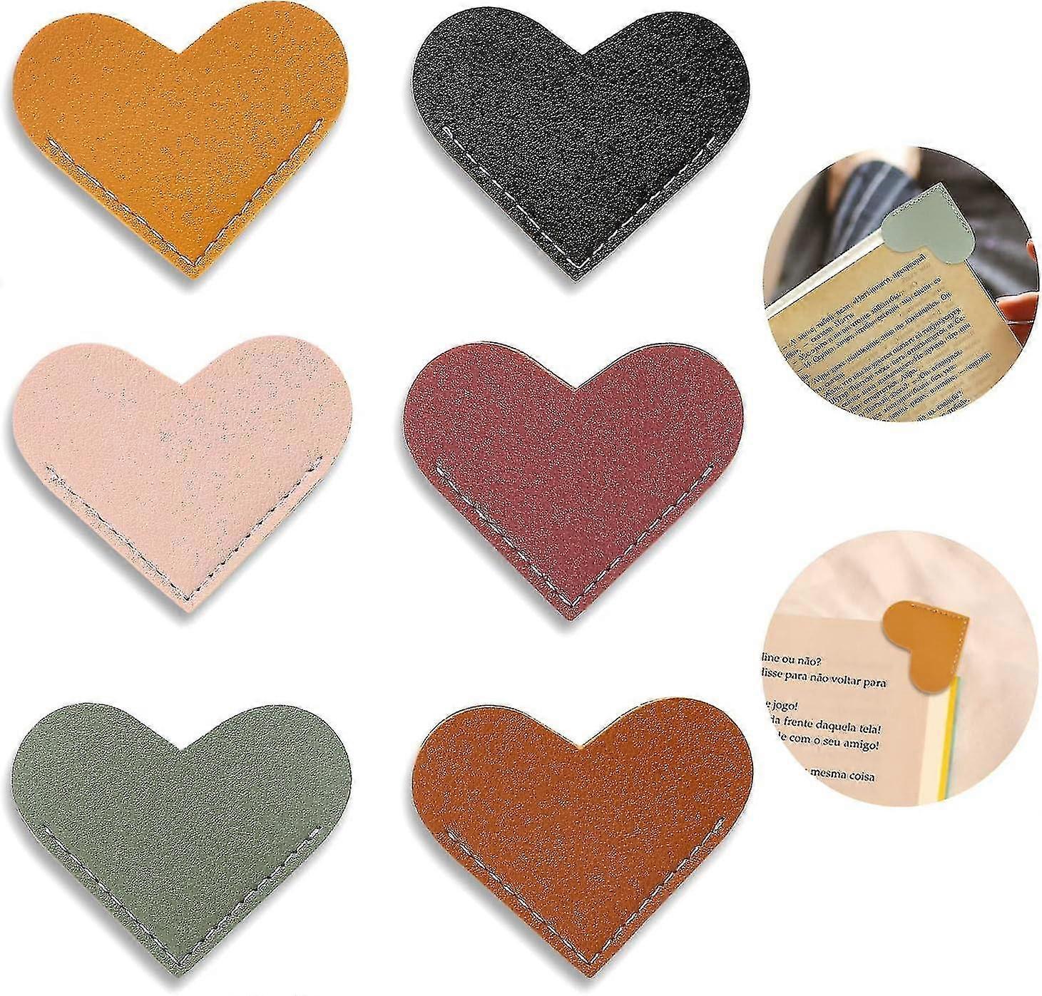 6 Pcs Leather Heart Bookmark,corner Page Book Marks,handmade Bookmark