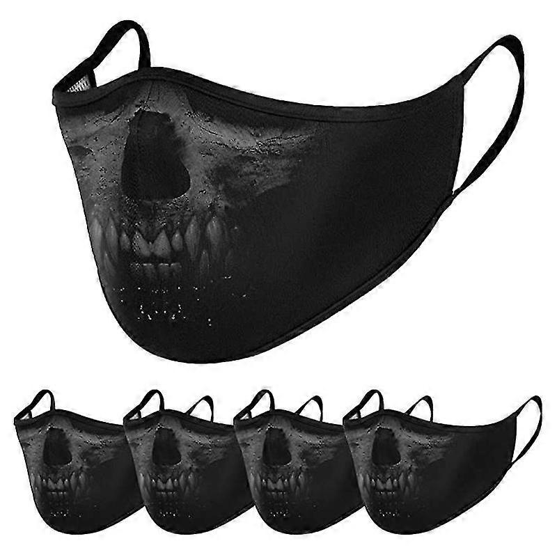 5pcs Skull Pattern Printed Horror Halloween Face Mask Washable Dustproof Adjustable