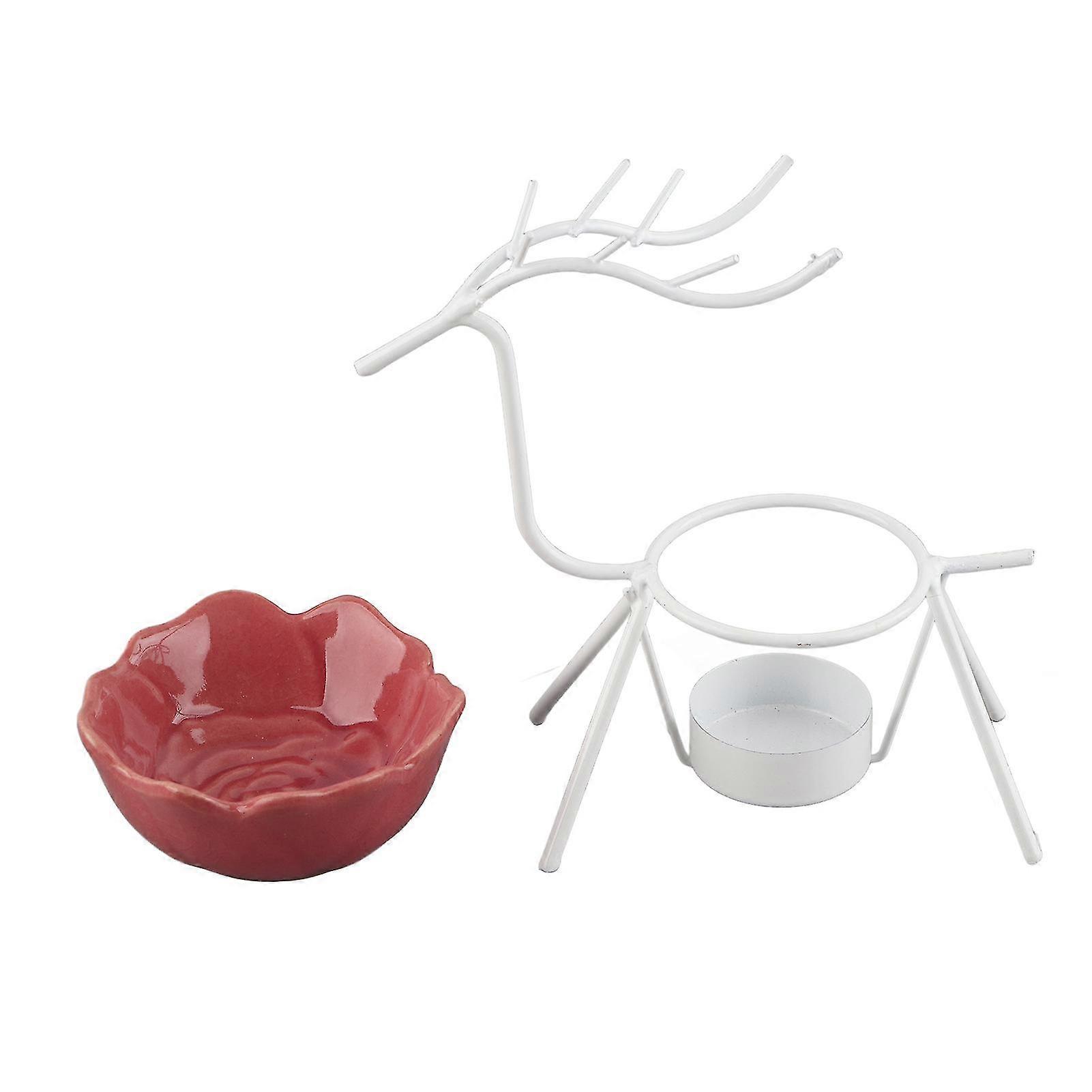 White Deer Shaped Ceramic Aromatherapy Oil Burner Diffuser with Rose Essential Oil