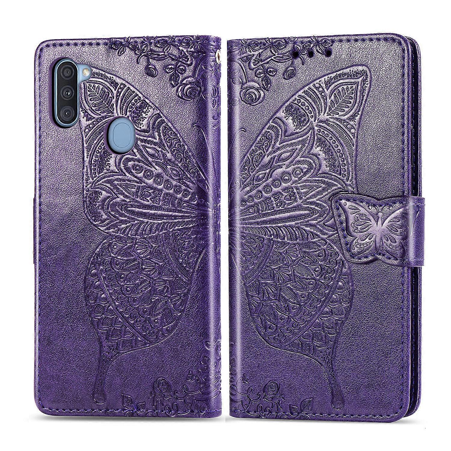 Compatible with Samsung Galaxy A11/ M11 Wallet Case Butterfly Embossed PU Leather Kickstand Card Slots Flip Folio Cover
