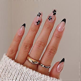 JUSTUNX Fake Nails Set – 24 Stück Mandelblumen-Nageldesign Mit Schlangenmuster Für Halloween & Party