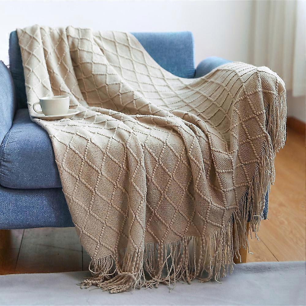 Textured Solid Soft Sofa Throw Couch Cover Knitted Decorative Blanket