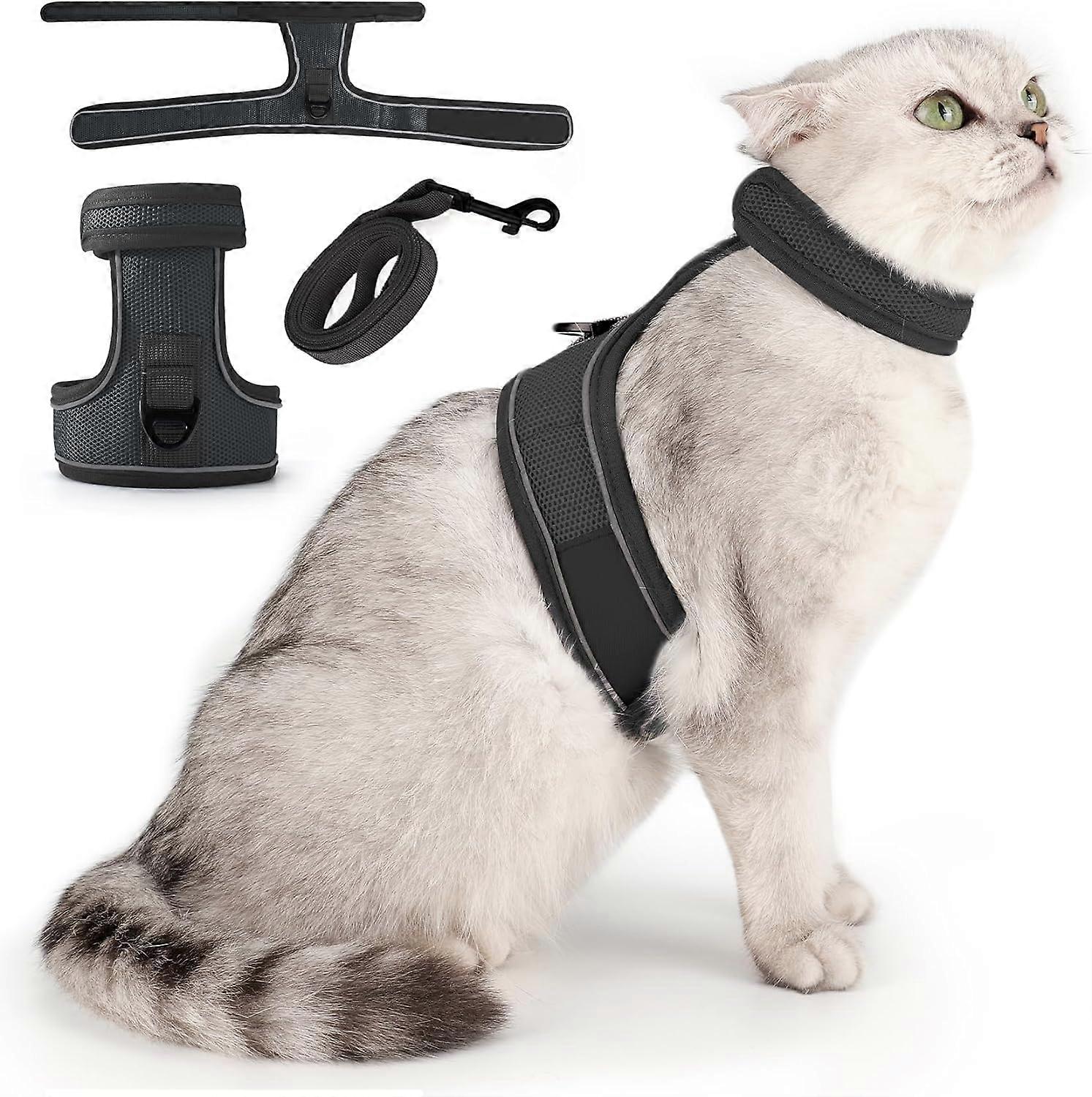 Cat Harness and Leash Set,Escape Proof Kitten Harness for Cat Travel Outdoor Walking Soft Cat Harness with Lead Reflective Strips