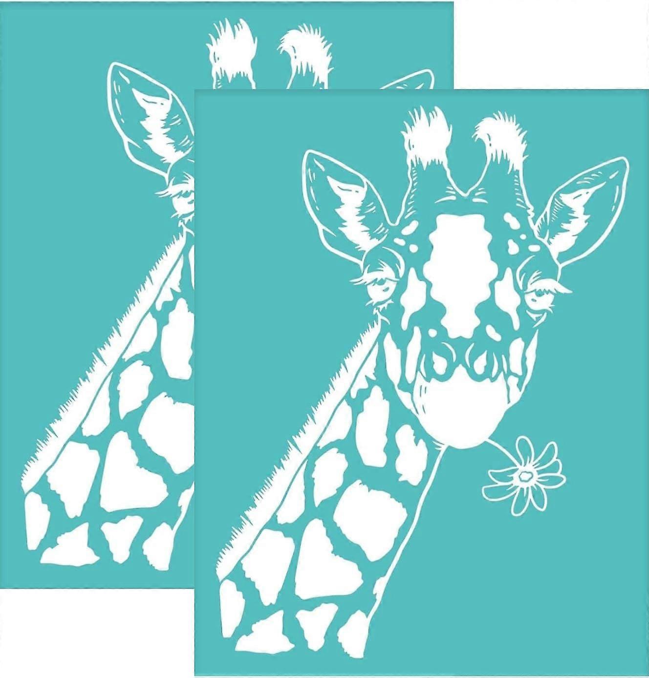 2pcs Self-Adhesive Silk Screen Printing Stencil Giraffe Pattern Reusable Silkscreen Stencil Washable Mesh Transfers Stencil for Printing on Wood T-shi