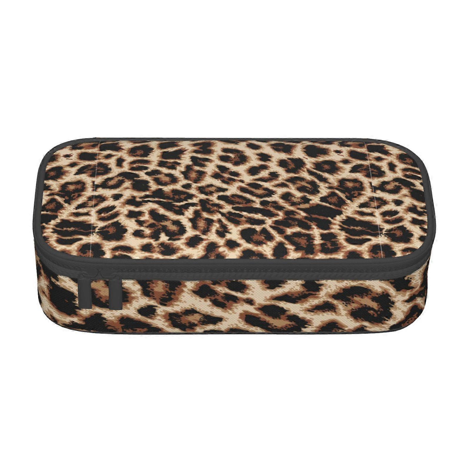 مضحك ليوبارد طباعة قلم رصاص القضية سعة كبيرة قلم رصاص الحقيبة ماكياج حقيبة مكتب اللوازم القرطاسية قلم رصاص مربع مع سستة