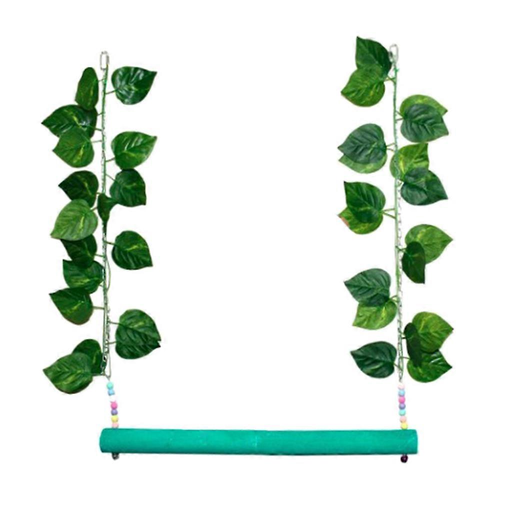 Large Chicken Swing Chicken Toy for Hens Wood Swing with Bar and Artificial Leaves Large Bird Parrot Training Stand