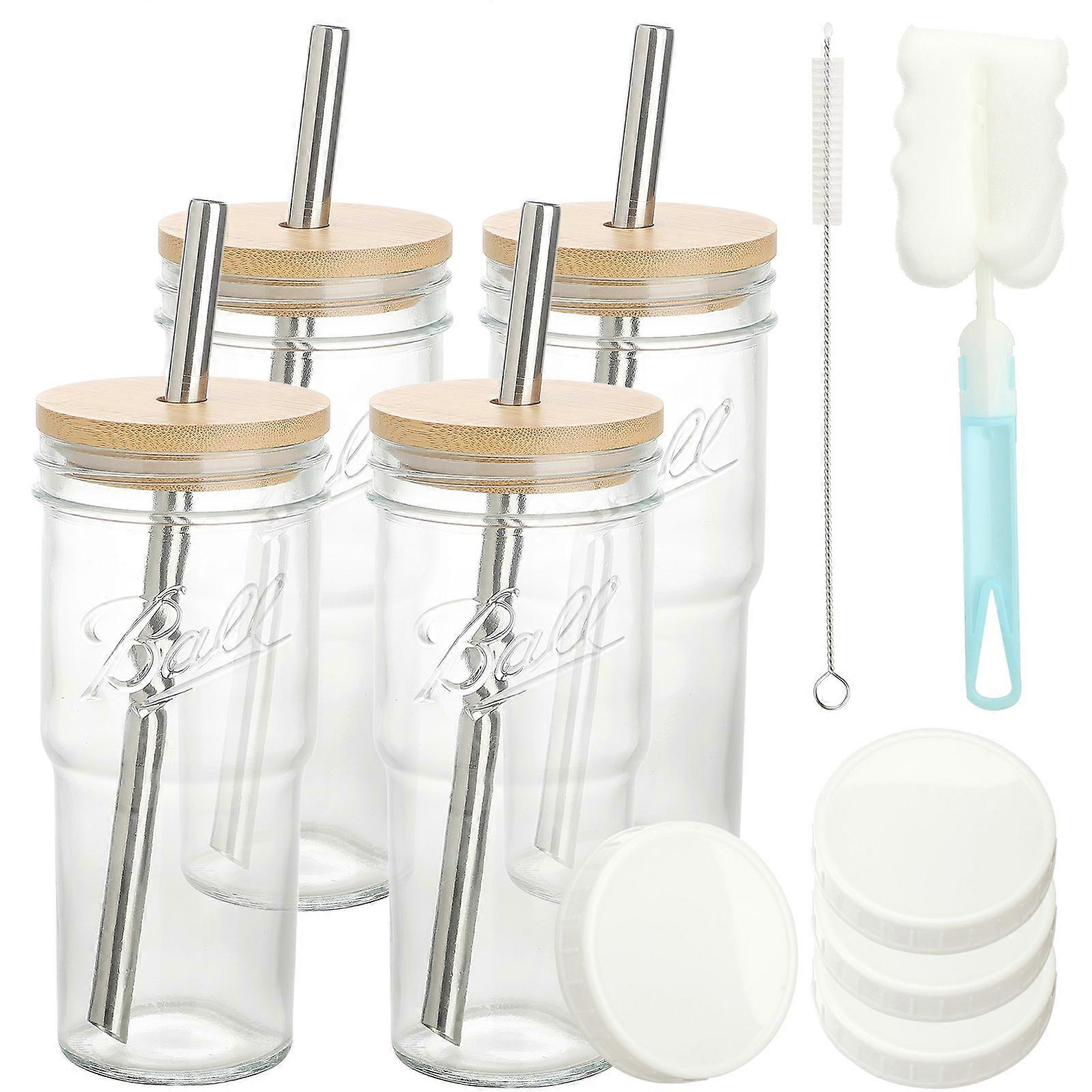 Retro Drinking Glass Mason Jar Mug With Lids And Straws,Reusable Mason Jar Drinking Glasses For Bubble Tea,Beer,Smoothie