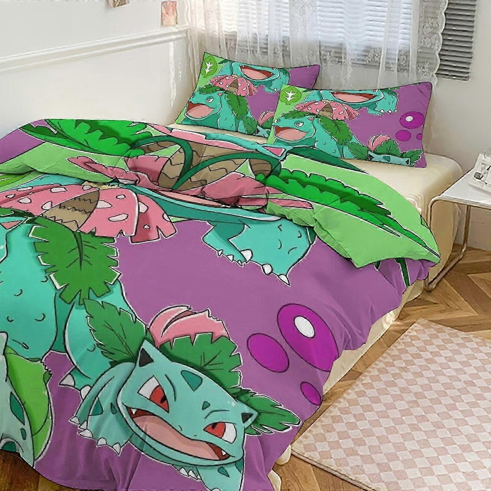 Bulb_asaur Print Bedding Set Pattern Duvet Cove Set Pieces Quilt Cover And Pillowcases for Women Men Teens Multiple sizes to choose from C
