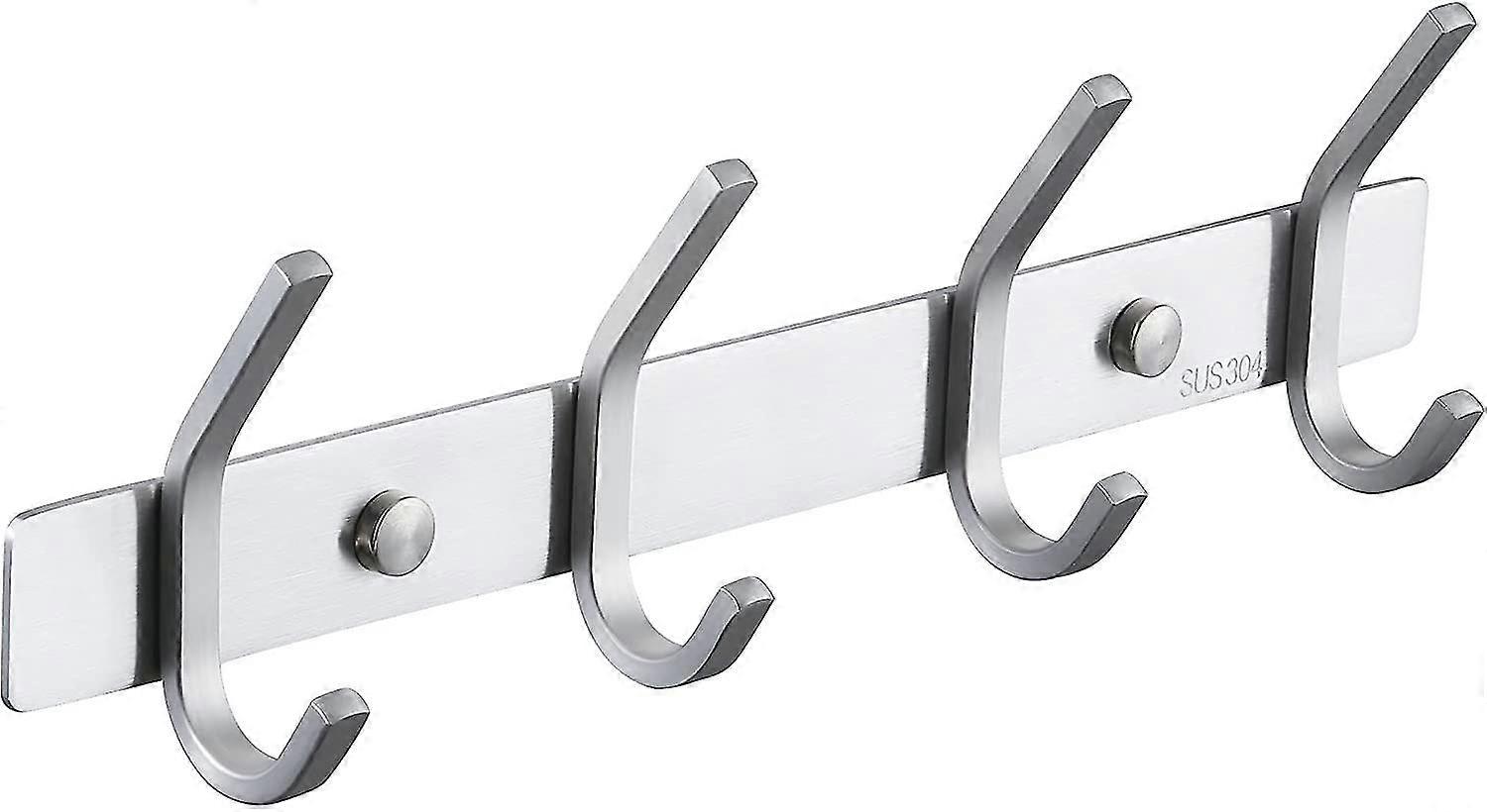Wall Coat Hook Rack With 4 Towel Hooks For Bathroom Kitchen Robe Hanger Rail Stainless Steel