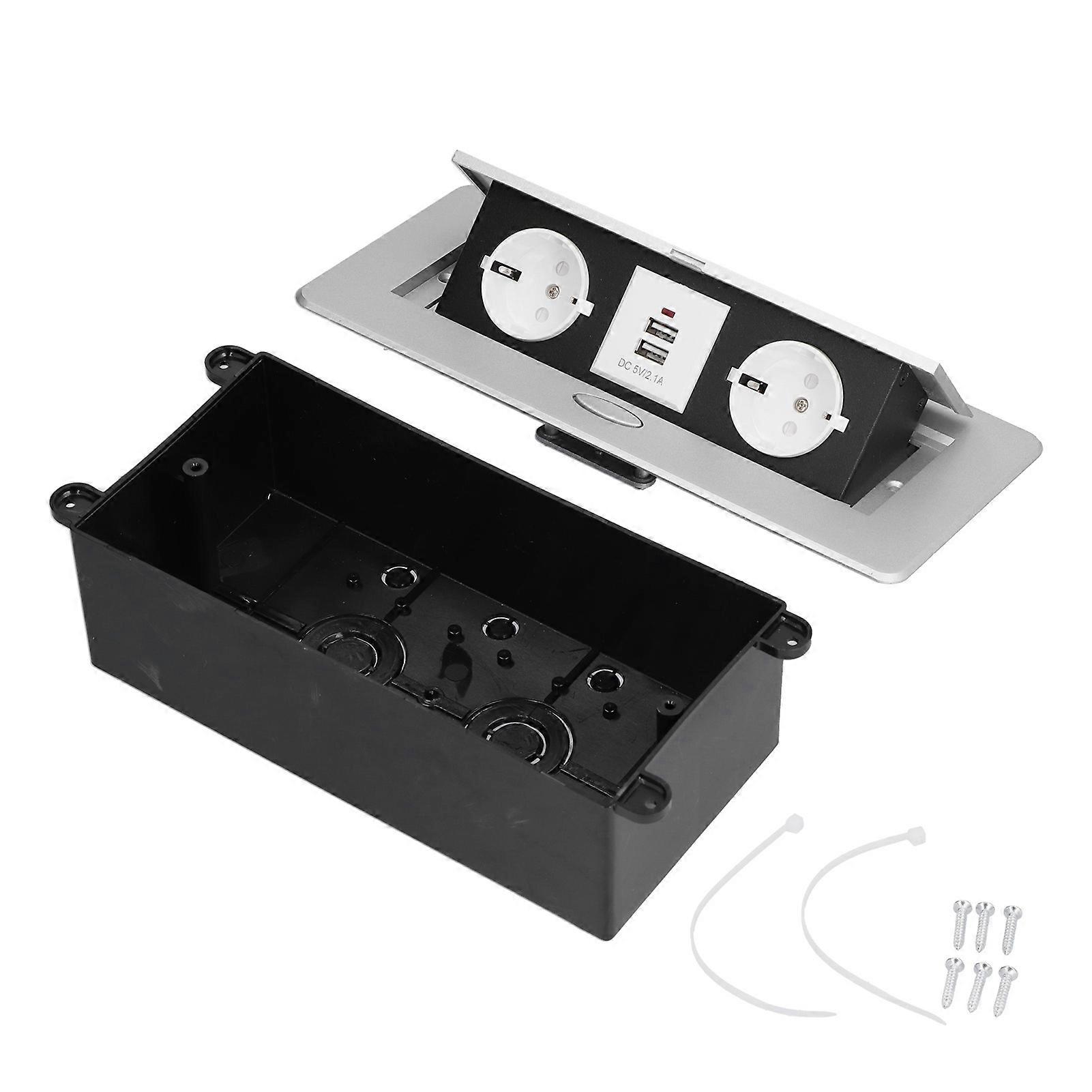 Power Strip 2 EU Outlets 2 USB Charging Ports Multifunctional Recessed Desktop Socket