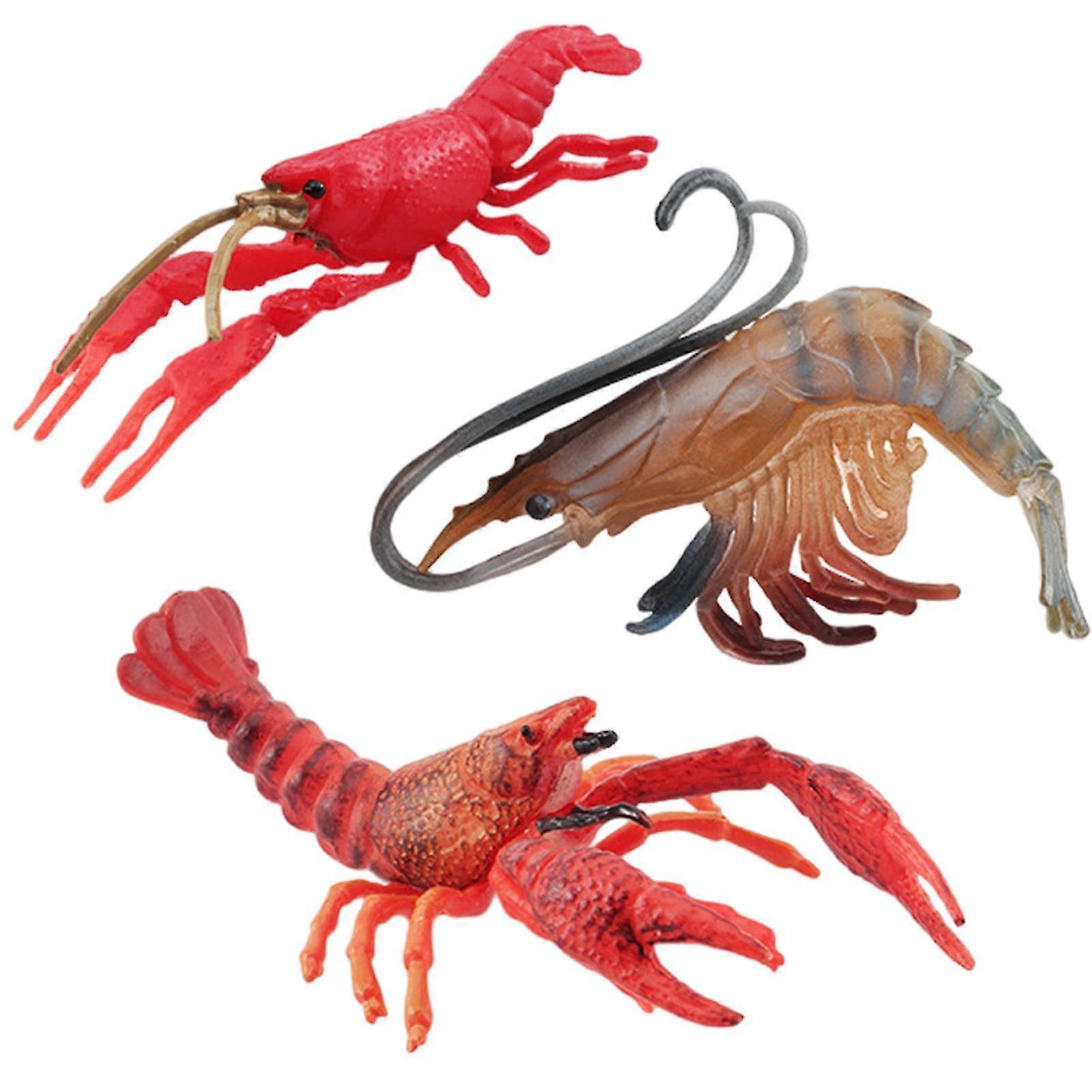 3pcs Artificial Crayfish Simulation Model Props Palaemon Kids Lobster Figurine