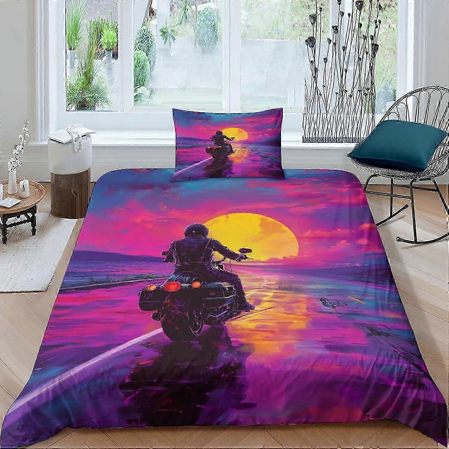 J1831 Lençóis Cross-country Motocicleta Capa de edredão Conjuntos 3 PCS Hotel Quality Quilt Cover Conjuntos de cama Colchas com fronhas com zíper Closur