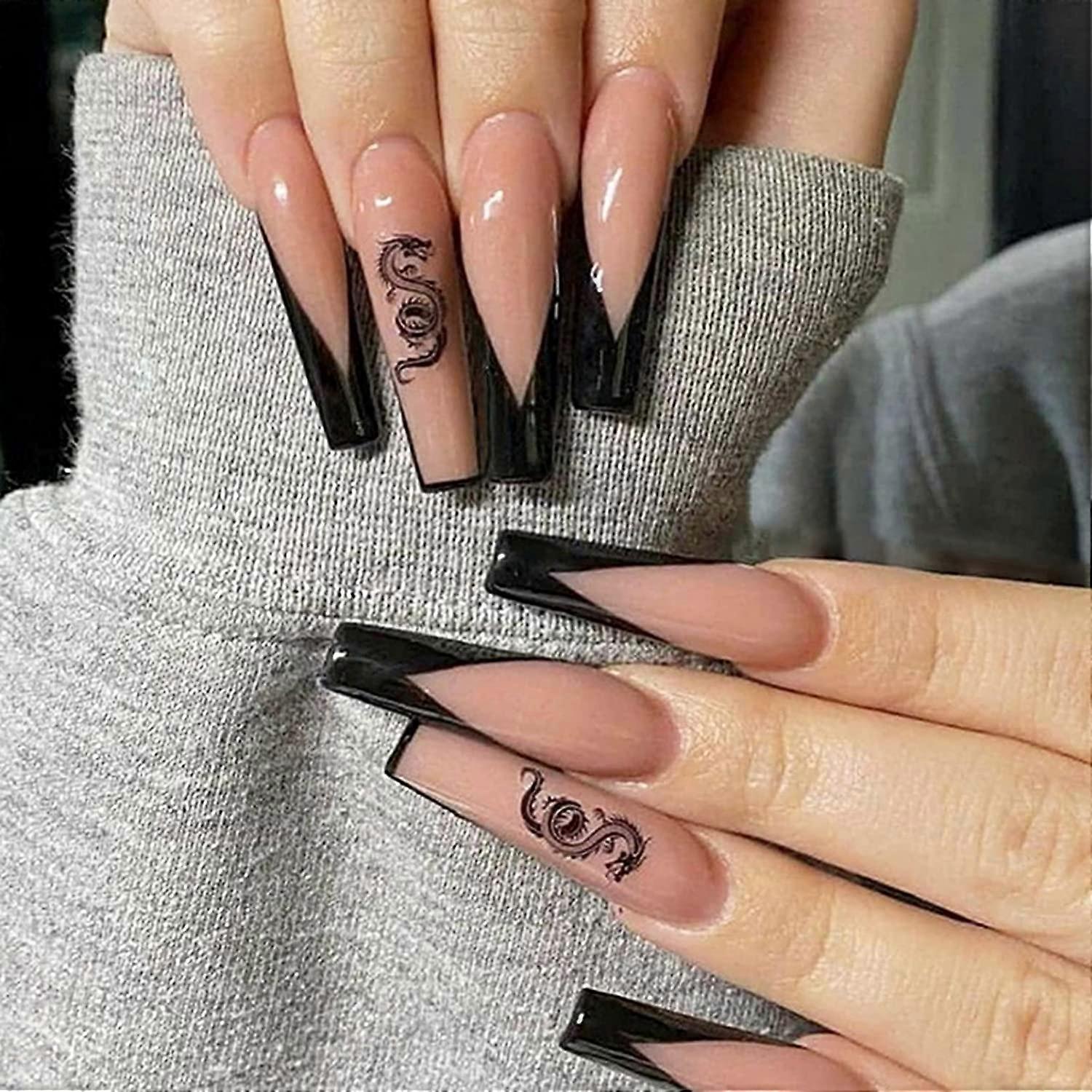 1 Set Extra Long Fake Nails- with Nail Glue Full Cover Press on Nails Matte Glossy Extension False Nails Tips for Women(Glue not included.)