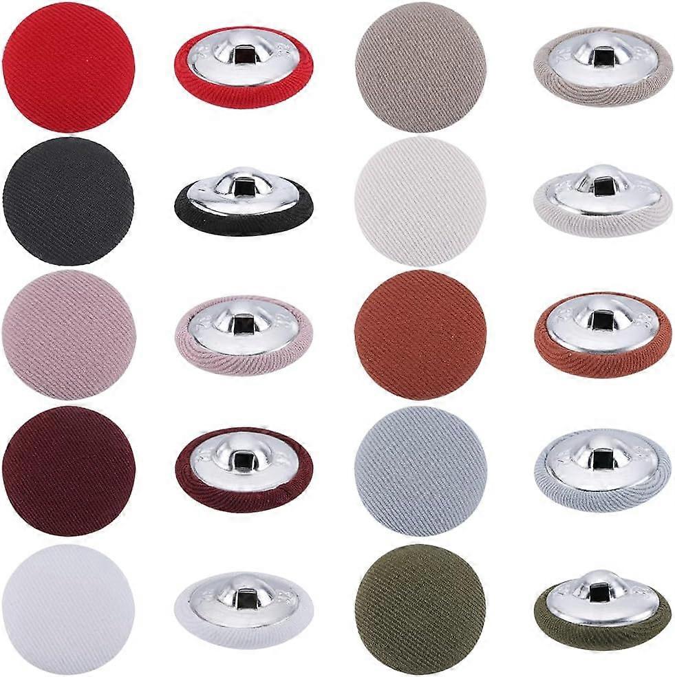 60Pcs 10 Styles 1-Hole Cloth Buttons with Aluminium Findings Flat Round Button Mixed Color 19x8~9mm Hole: 2~3x2.5~3mm 6pcs/style