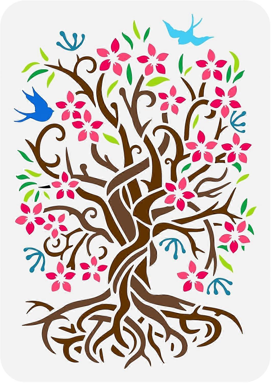 Plastic Drawing Painting Stencils Templates for Painting on Scrapbook Fabric Tiles Floor Furniture Wood Rectangle Tree of Life Pattern 29.7x21cm