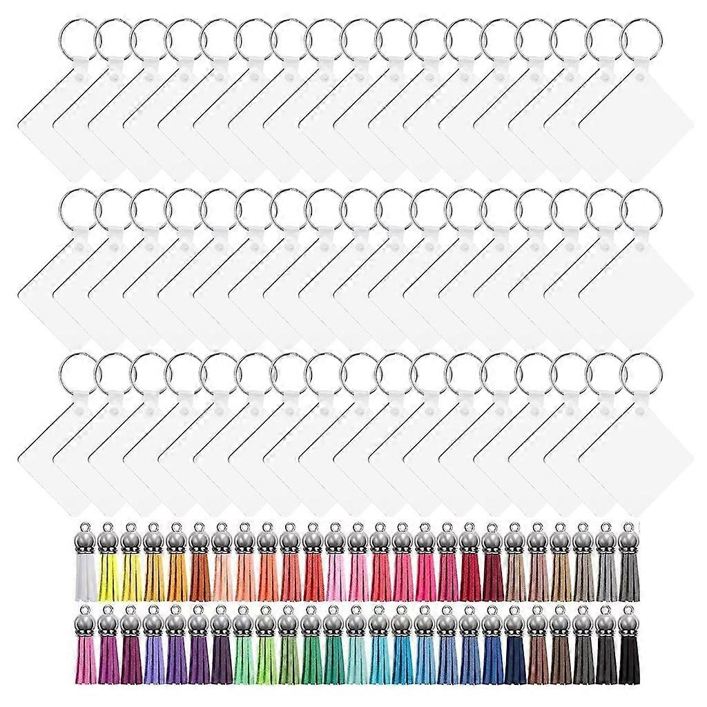 200Pcs Double-Side MDF DIY Blank Keychain with KeyRings Tassel Buckle Kit