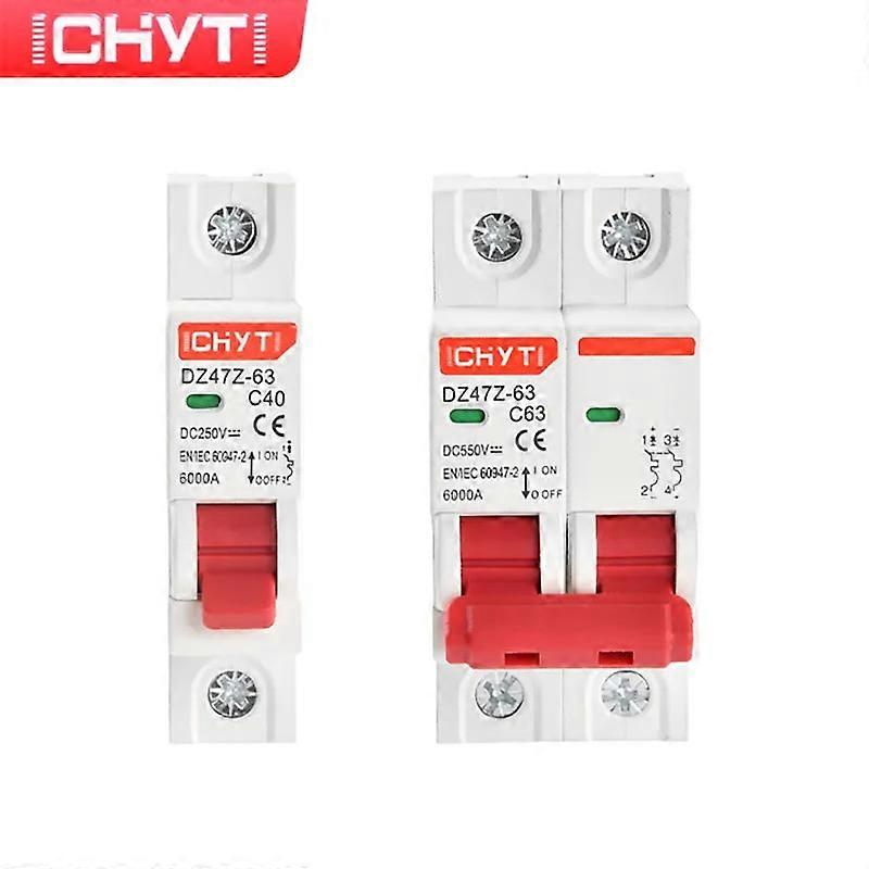 CHYT DZ47Z-63 DC MCB 1P 2P 250V 550V 63A 6kA Solar PV C Curve Switch Mini Circuit breaker