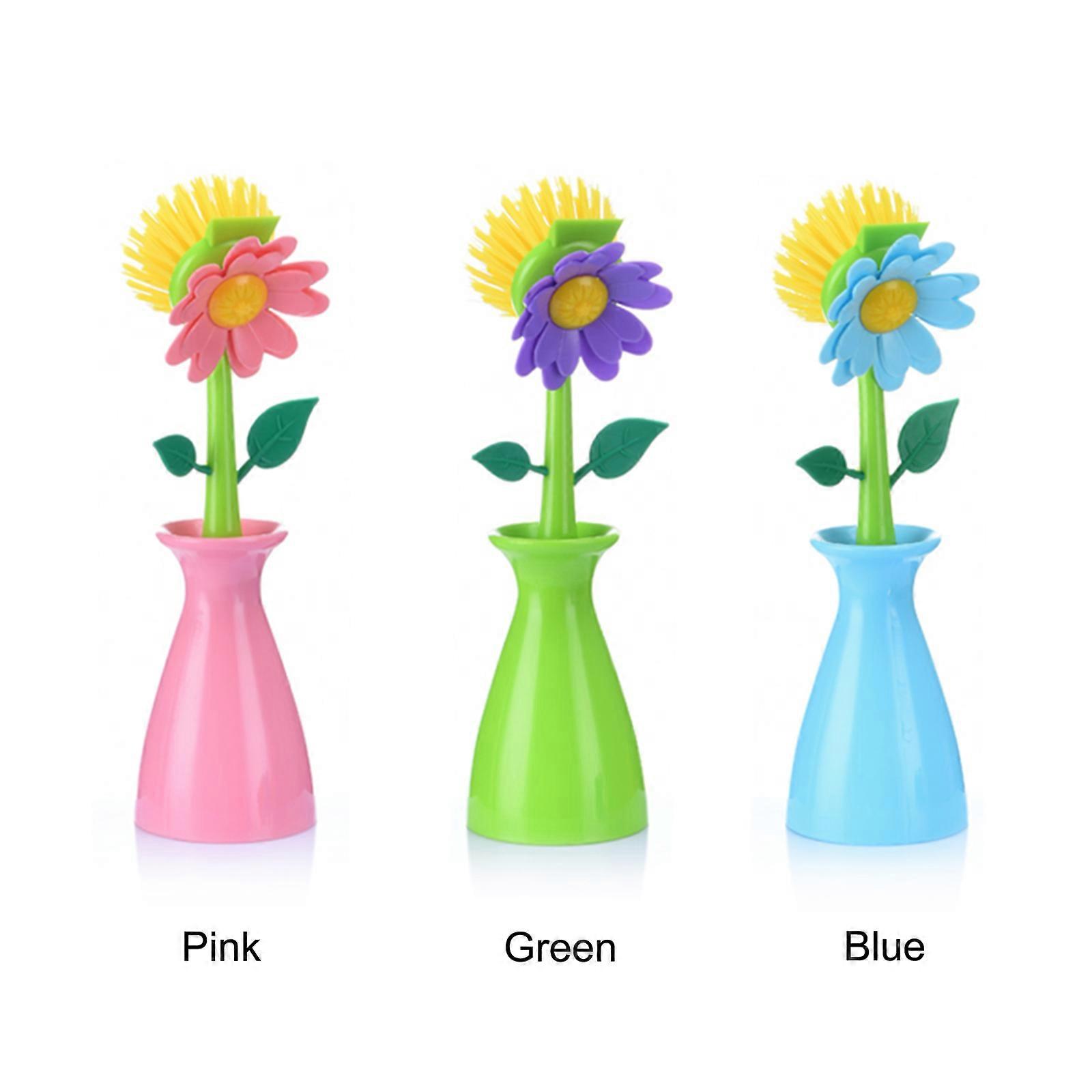 Multi-funtion Sunflower Shape Long Handle Pot Washing Brush PP+TPR Kitchen