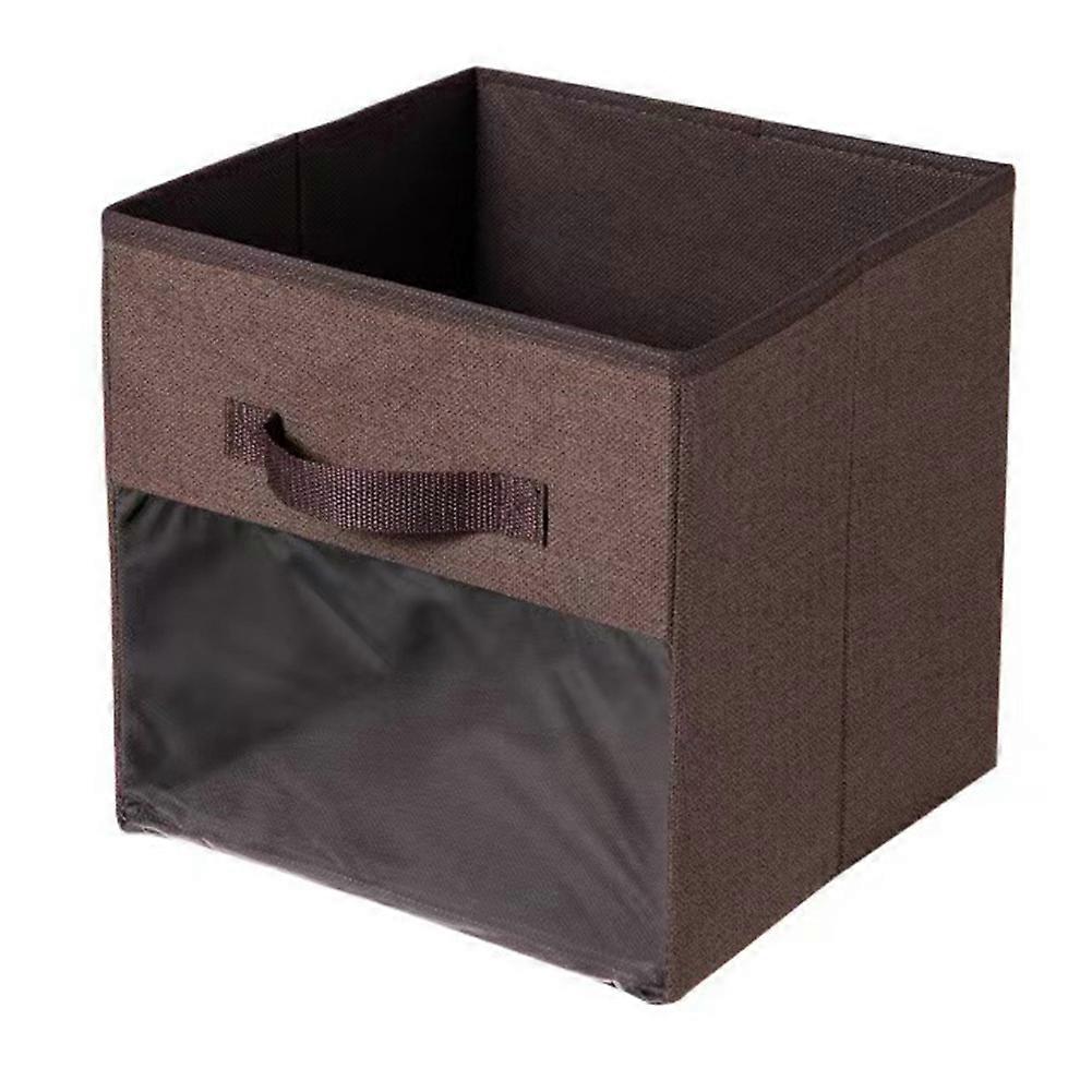 Fabric Cube Storage Box Transparent Storage Box for Closet Foldable Storage Box Brown