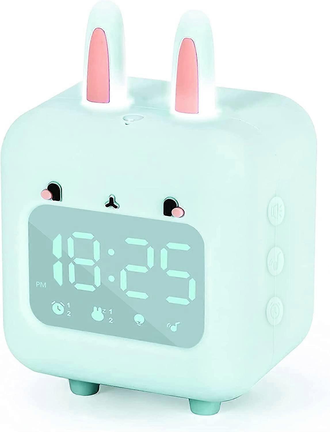 Alarm Clock for Kids, Rabbit Digital Clock with Night Light, Timer & Snooze Sleep Trainer Bedside Clock USB Rechargeable Wake Light for Girls Boys Bed