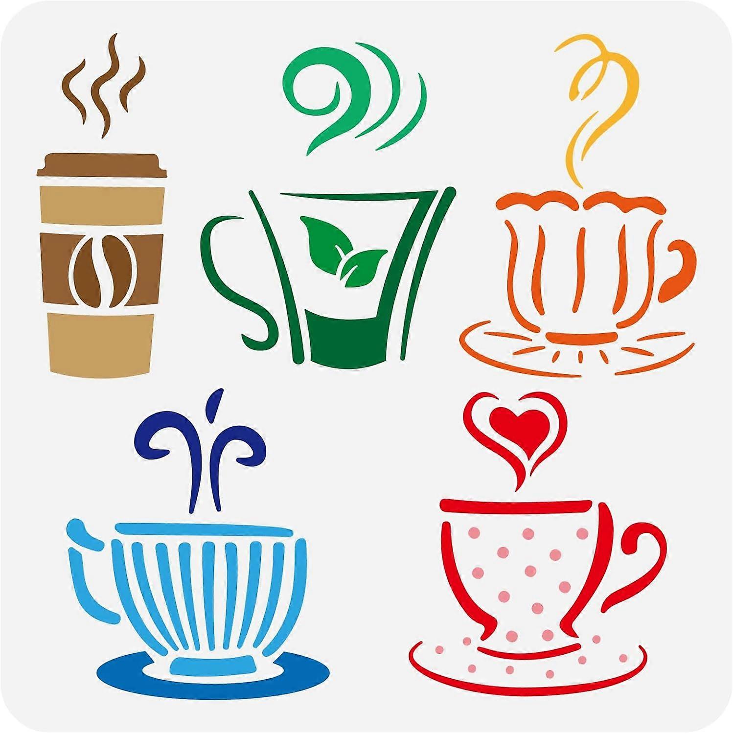 Hot Drinks Stencil for Painting 11.8x11.8inch Reusable Cups Mugs Stencil Large Coffee Tea Drawing Template Daily Theme Stencil for Painting On Canvas