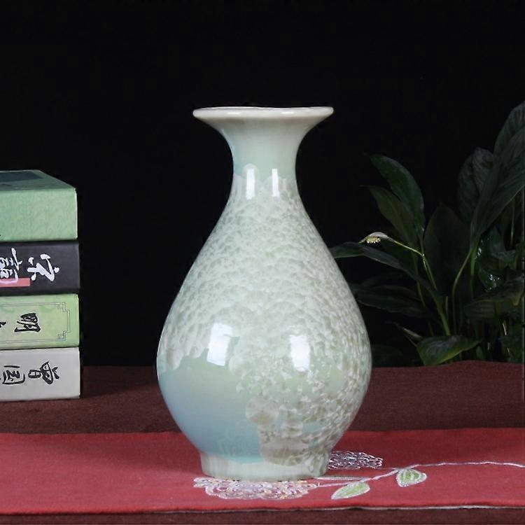 Jade Kettle Spring Vase, Crystal Glaze, Traditional Chinese Style