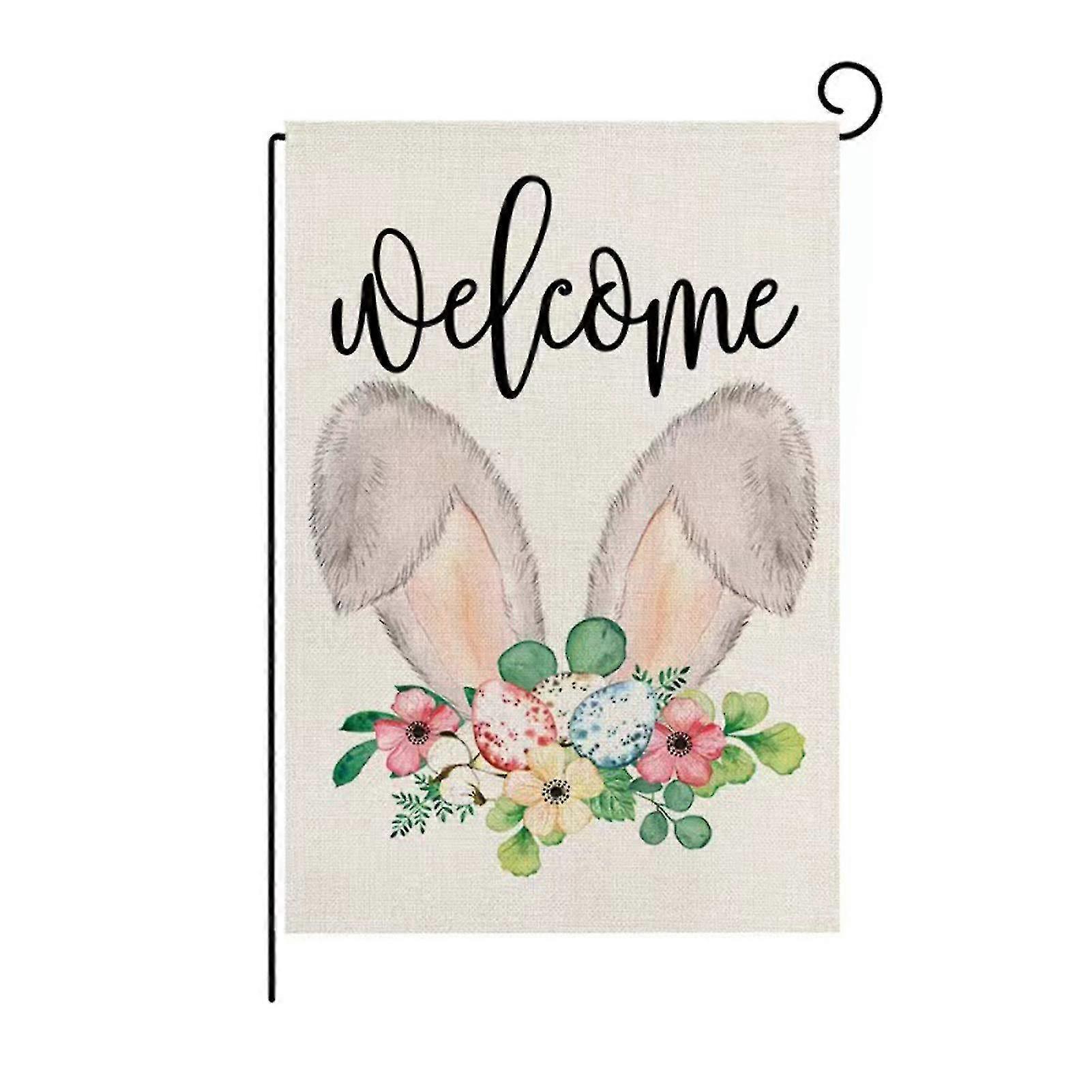 Garden Flag Double Side Happy Easter Rabbit Pattern Hanging Banner Flag Scene Layout Prop