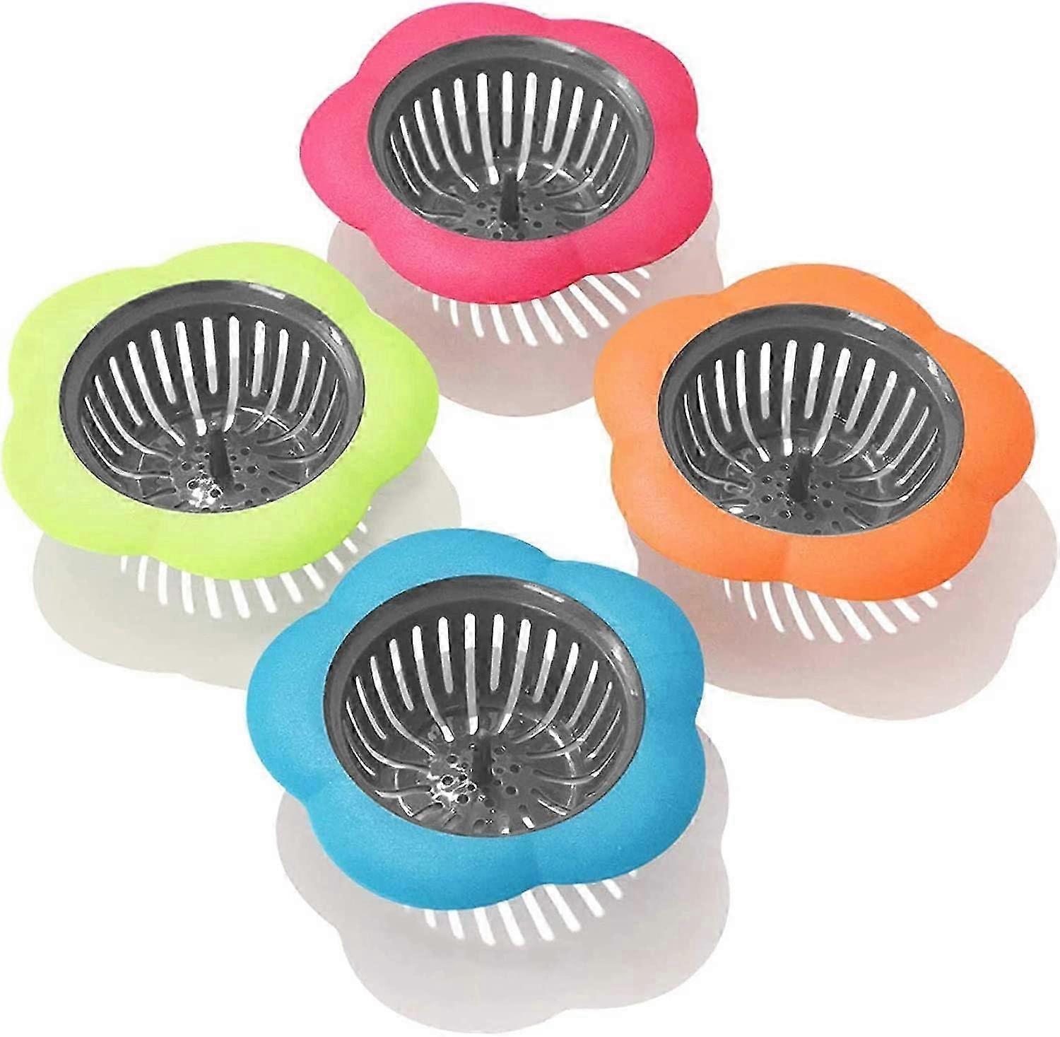 Plastic Sink Strainer, 4 Pack Flexible Kitchen Sink Drainers, Flower Shaped, Multicolored