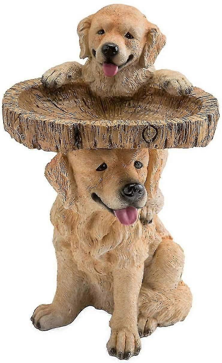 Two Playful Golden Retriever Puppies Resin Birdbath Hand-painted All-weather Wood-look Resin Landscape And Garden Accent Tw