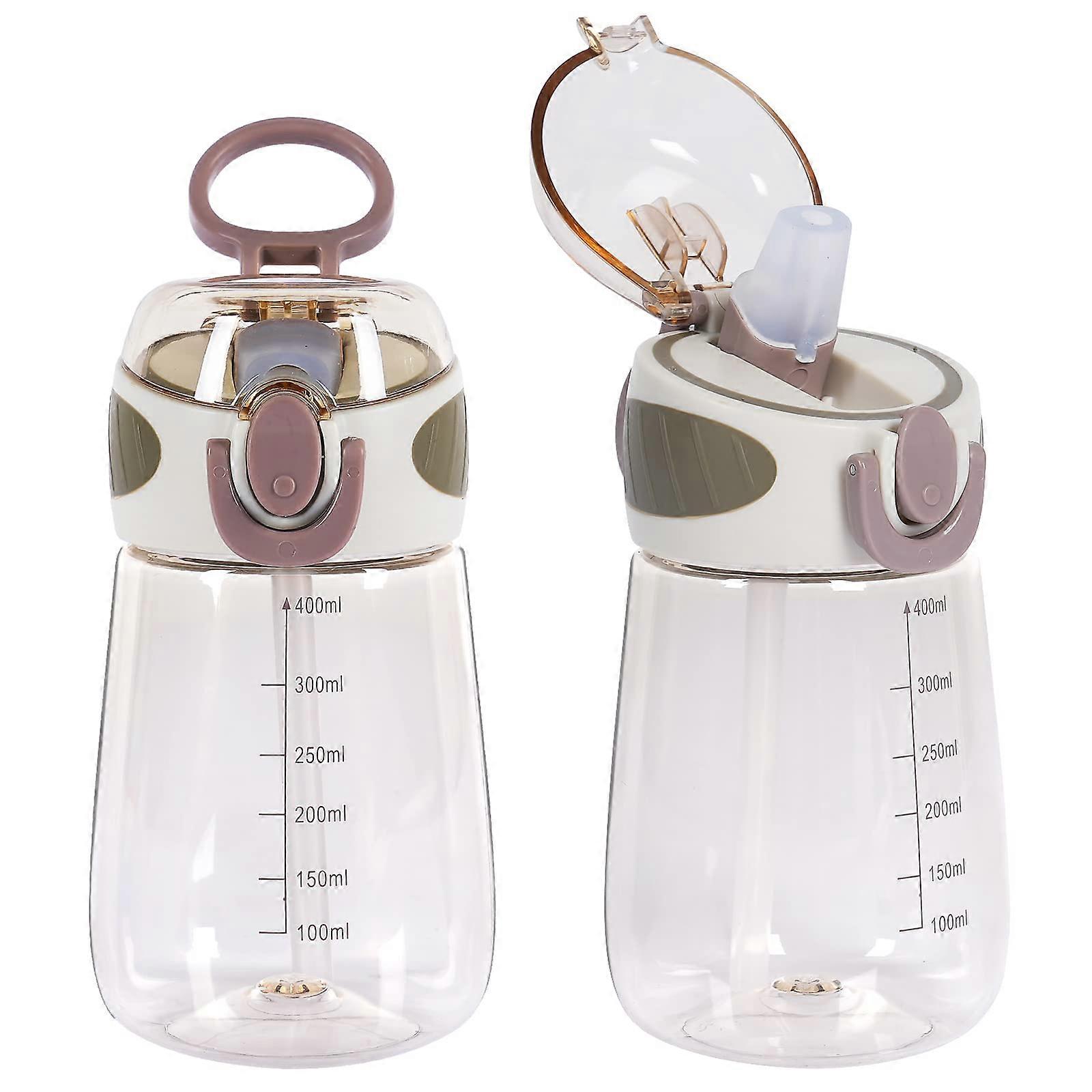 BPA Free 14oz Water Bottle With Straw, Handle, Wide Mouth, Grey For Toddlers And Adults