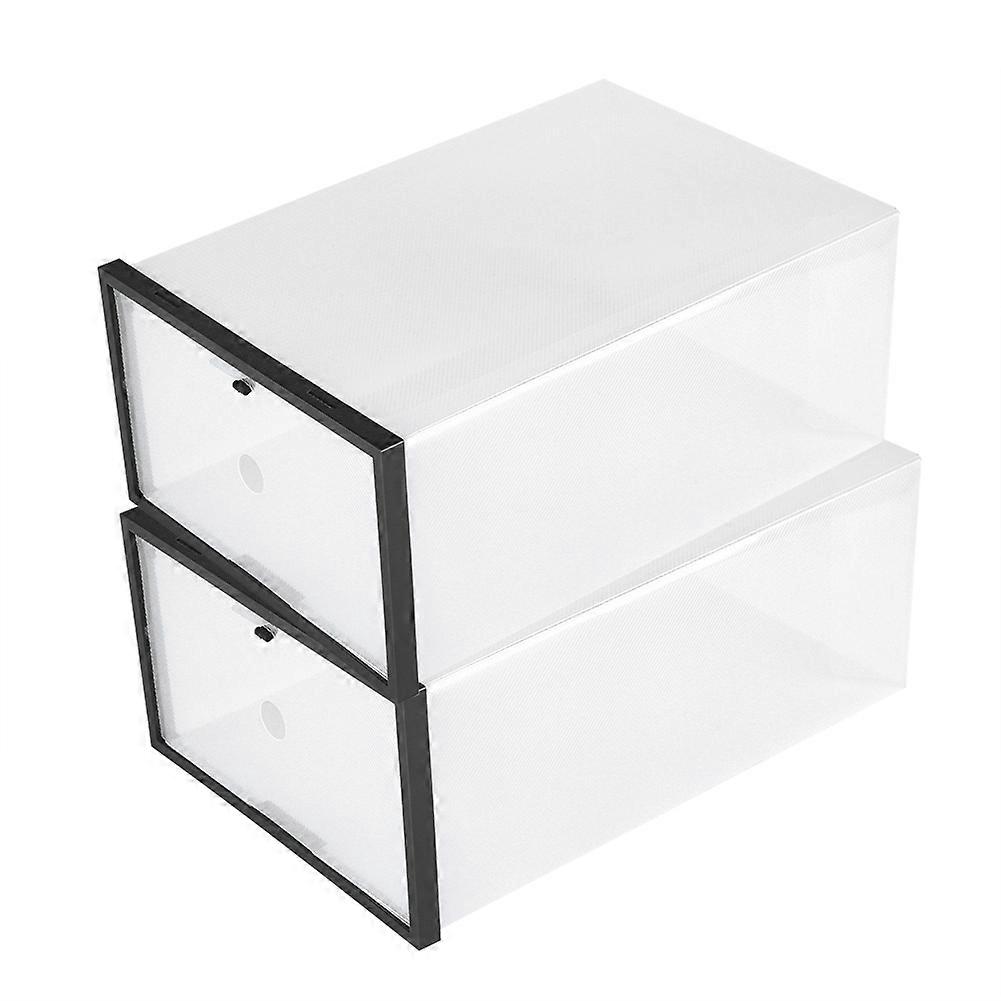 2pcs Clear Foldable Plastic Drawer Shoe Storage Case Stackable Box Organizer ,Black