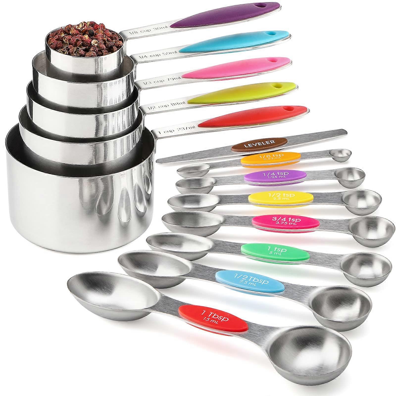 12-Piece Magnetic Measuring Set: 5 Cups, 7 Spoons, 1 Leveler