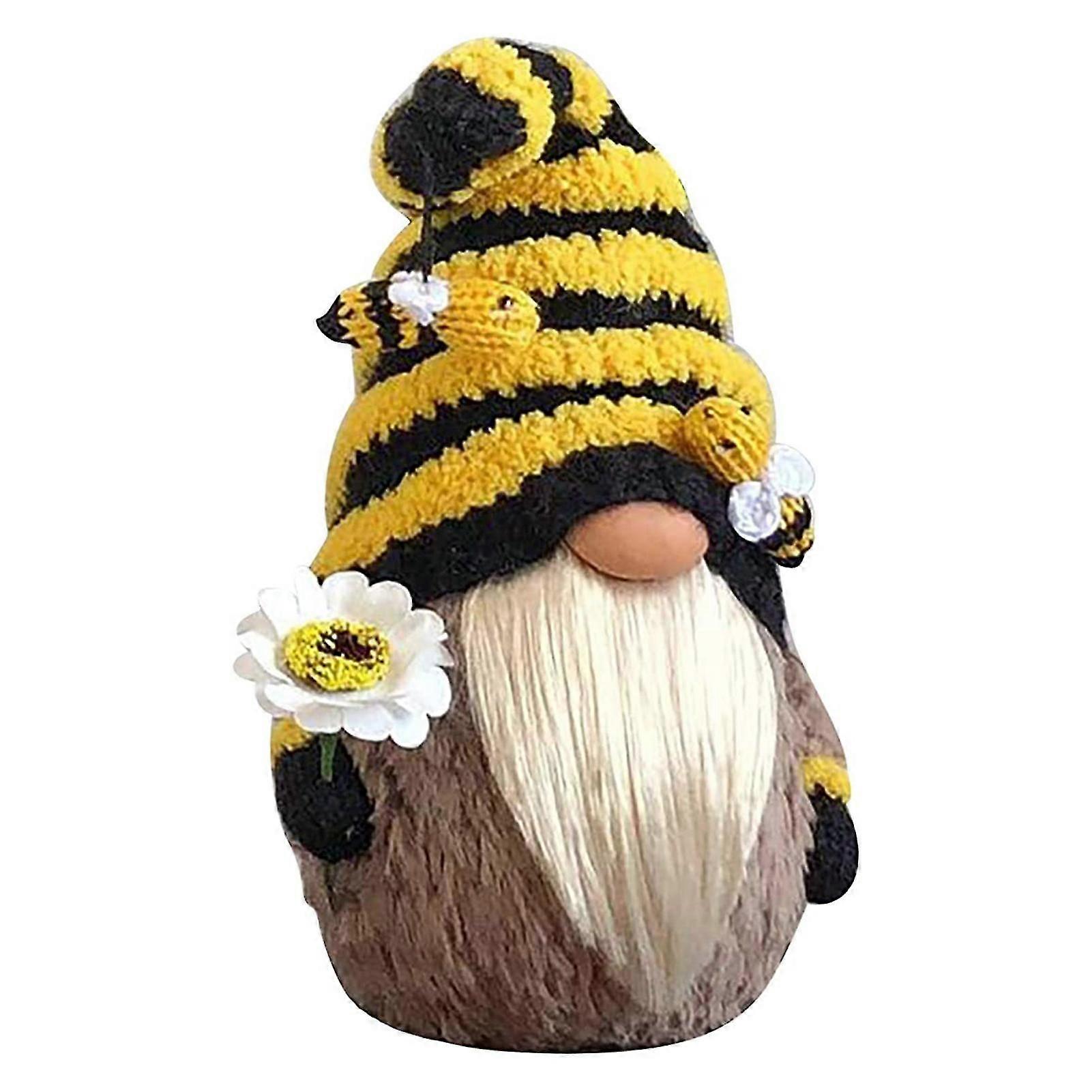 1/2 PCS Bee Festival Gnome Toy with Flower Bee Day Knitting Dwarf Plush Doll Themed Mini Stuffed Faceless Ornament