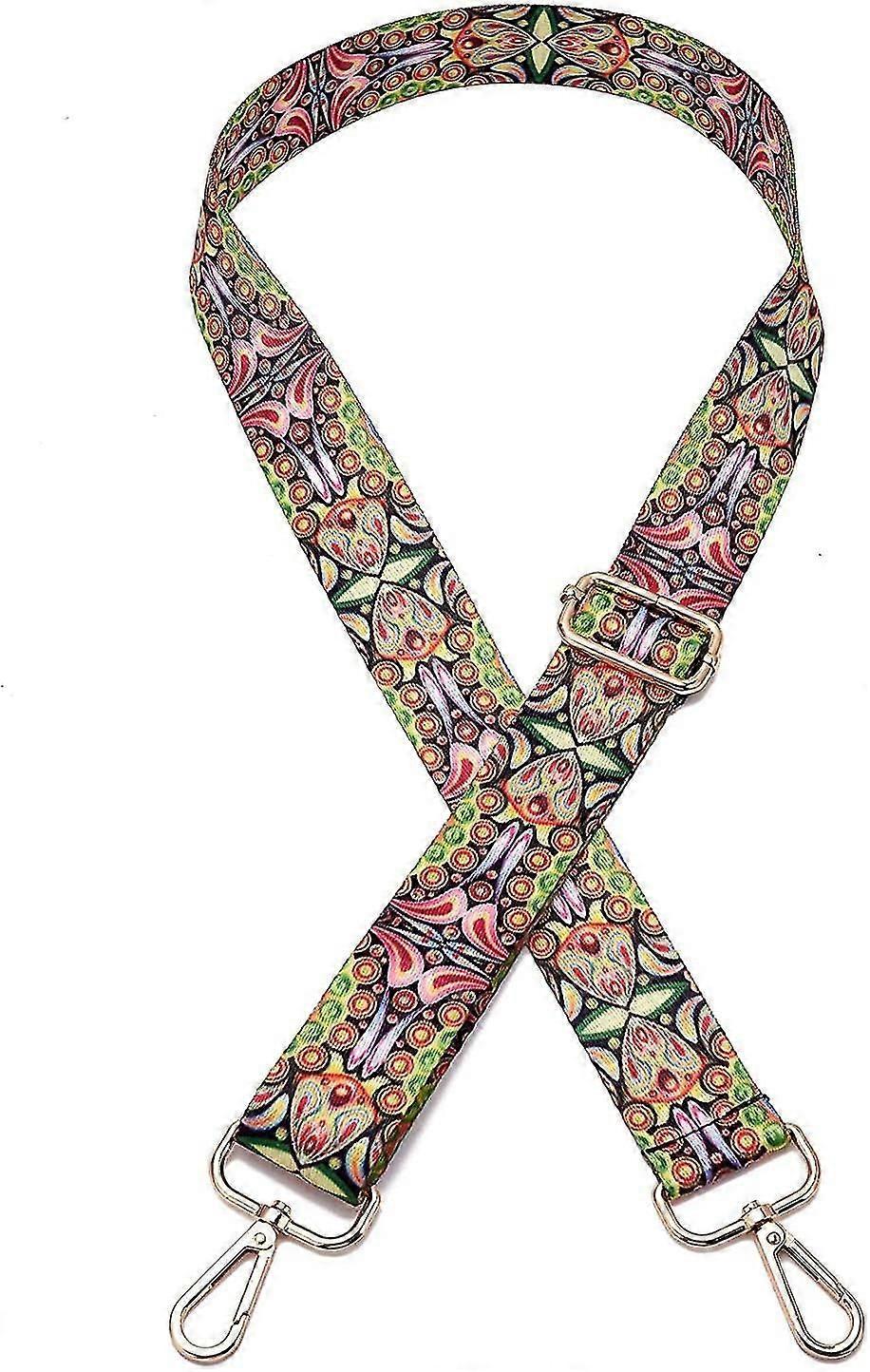 Damernas guldfärgade färgglada axelrem, längdjusterbar bred axelrem, axelrem för handväskor, 3,8 cm bred, 80-140 cm axelrem.