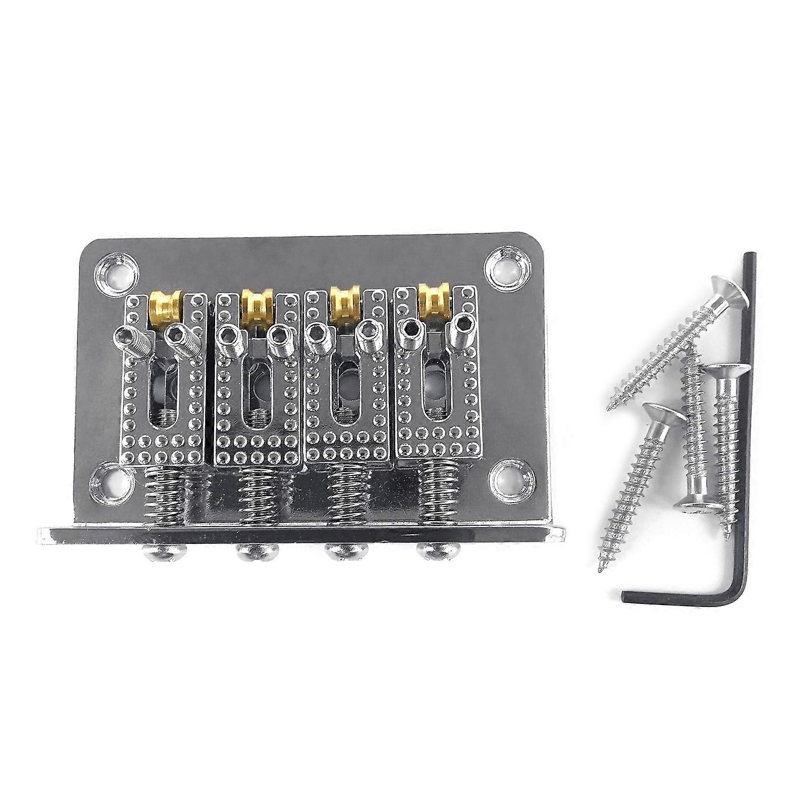 60mm Guitar Roller Saddle Bridge Fixed Hardtail Saddle Bridge Top Load Tailpiece 4 String Bass Ukulele Replacement Tools Silver