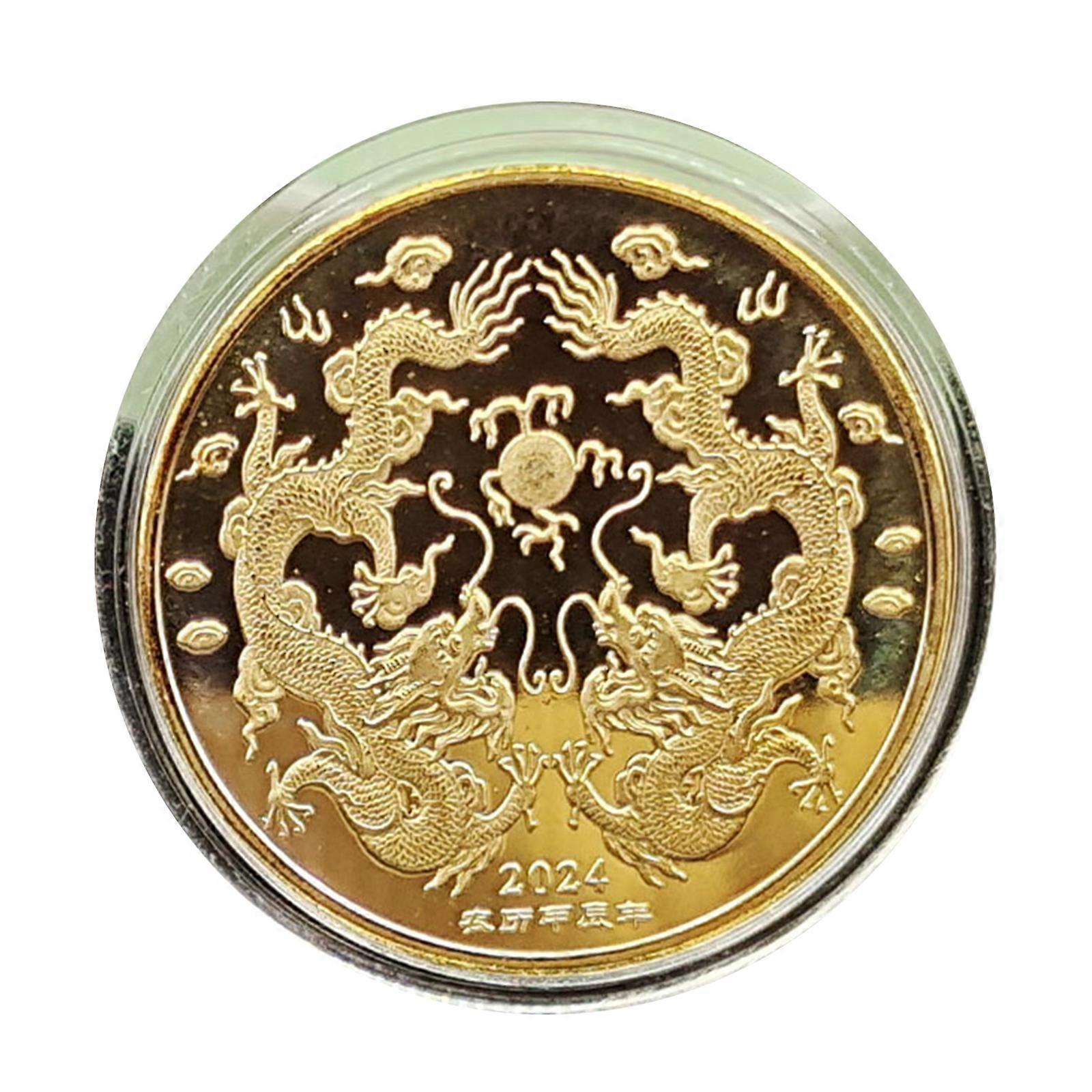 2024 عملات تذكارية للعام الجديد الصيني زودياك التنين المقتنيات المعدنية المطلية بالذهب والفضة عملة قابلة للتحصيل ميدالية ذهبية