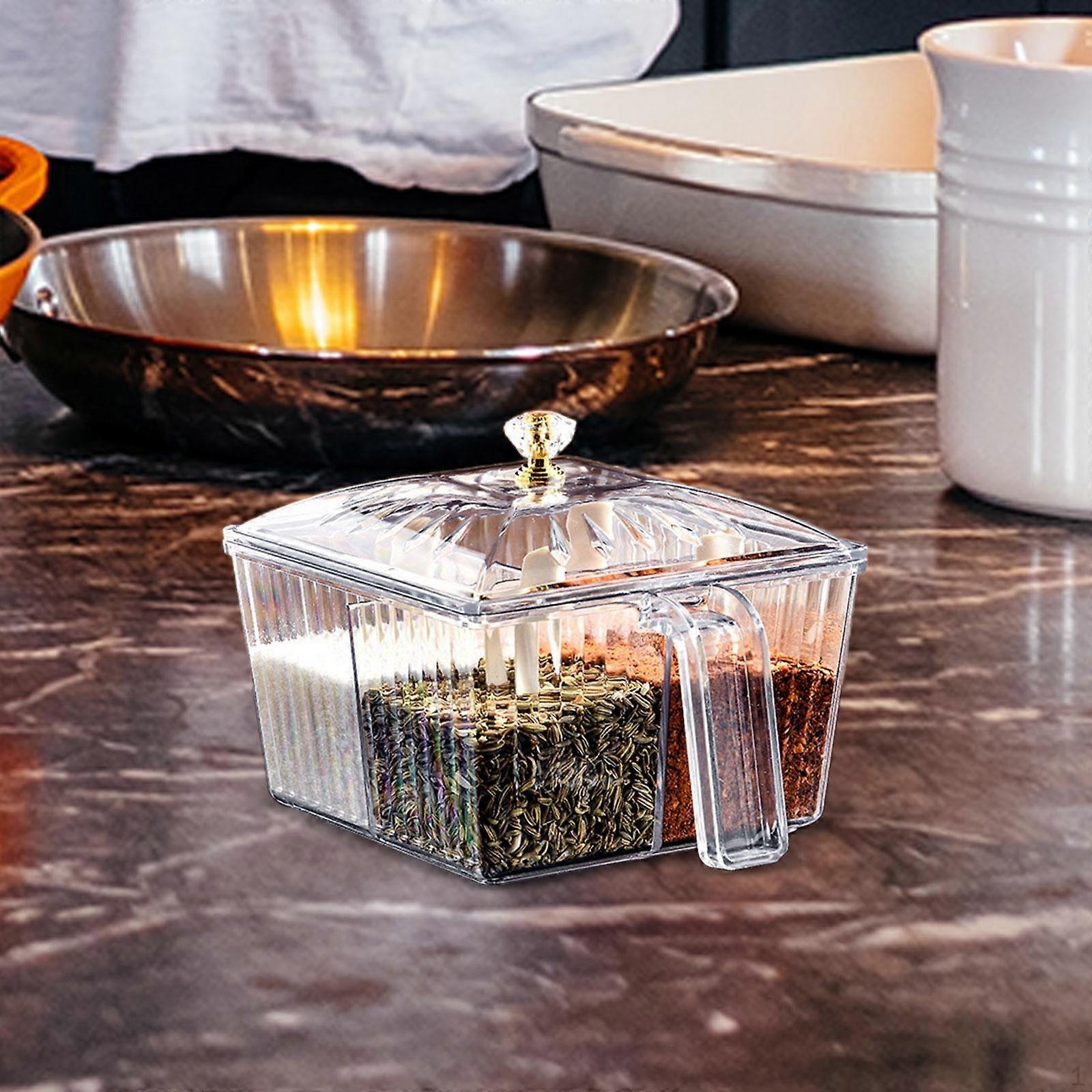 4 in 1 Seasoning Box with Lid and Spoon Condiment Container Kitchen Spice Pot Dispenser for