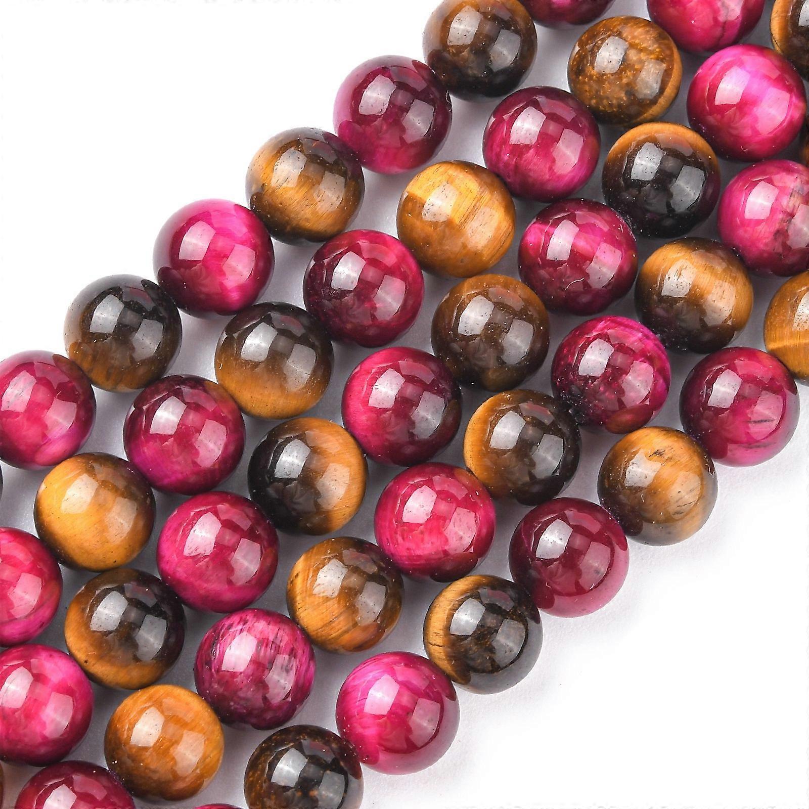 Craft Beads Natural Rose Tiger Eye(Dyed & Heated) and Yellow Tiger Eye(Dyed & Heated) Beads Strands Round