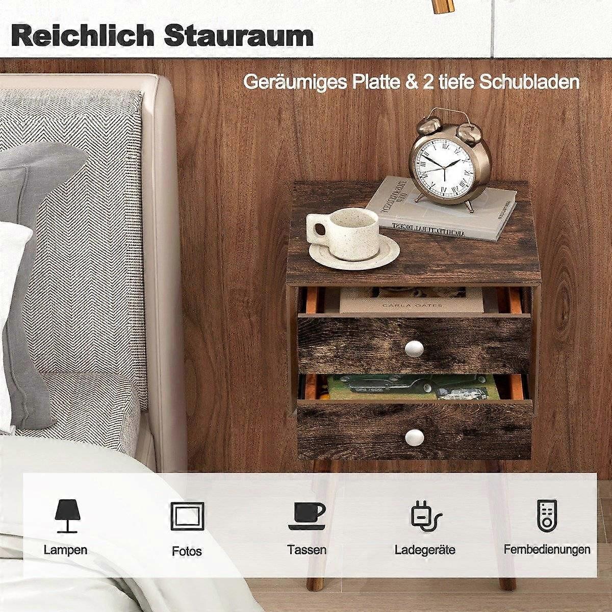Multifunctional bedside table with wooden storage space 40 x 40 x 59.5 cm brown