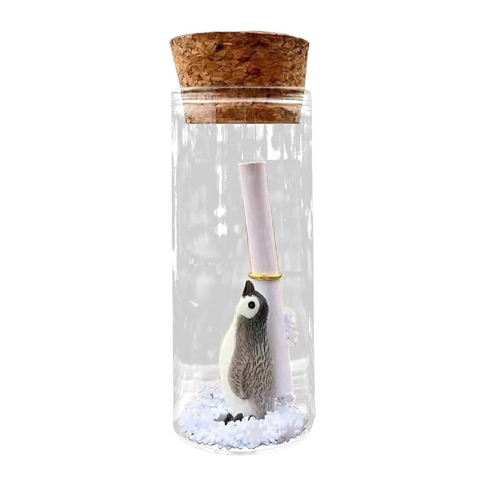 Penguin Message in A Bottle with Handwritten Letter Snowflake Resin Penguin Figurine in Cork Glass Jar Desktop Ornament Birthday Mother's Day Gift